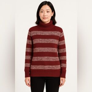 Eddie Bauer Turtleneck Striped cotton blend Sweater, Burgundy M‎